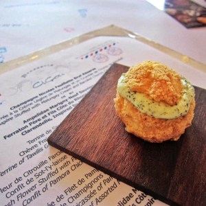 Gougère stuffed with Malunggay Cream, and Bacolod Chorizo Crumble