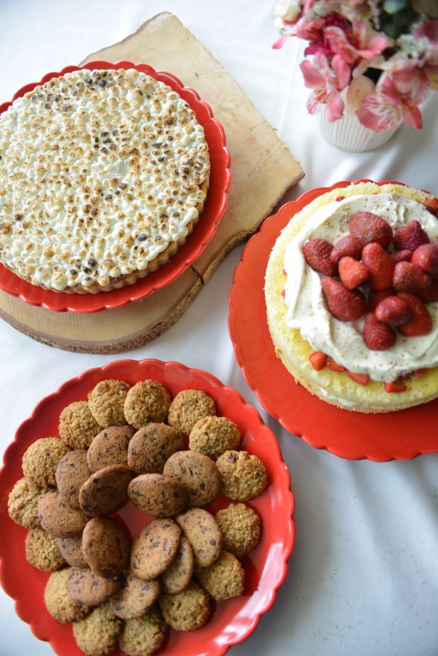Sweet Potato Pecan Pie, Strawberry Shortcake, Chocolate Chip and Oatmeal Raisin Cookies