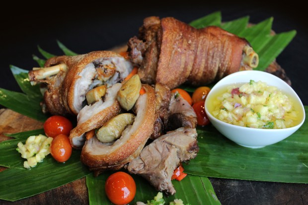 MNL Main dish - Boneless Crispy Pata Stuffed with Foie Gras and Topped with Pineapple Salsa.jpg
